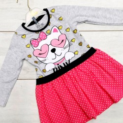 Детска рокля в розово и сиво с Коте Детска рокля в розово и сиво с Коте