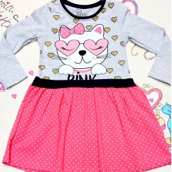 Детска рокля в розово и сиво с Коте