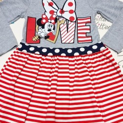 Детска рокля с Мини в червено и сиво LOVE Детска рокля с Мини в червено и сиво LOVE