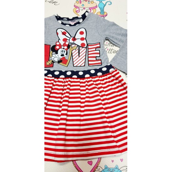 Детска рокля с Мини в червено и сиво LOVE Детска рокля с Мини в червено и сиво LOVE