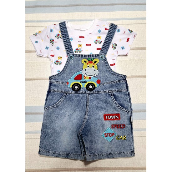 Детски летен дънков гащеризон ,,Жираф с кола