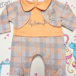 Бебешки гащеризон в оранжево каре с яка