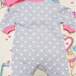 Бебешки гащеризон с шапка в сиво на сърца  Бухалче