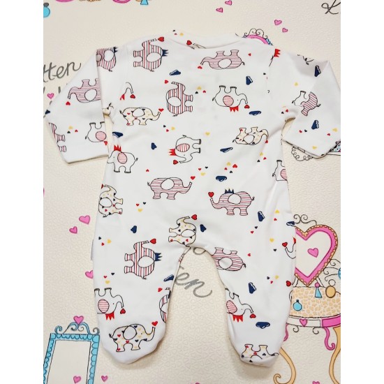 Бебешки гащеризон в бяло със слончета