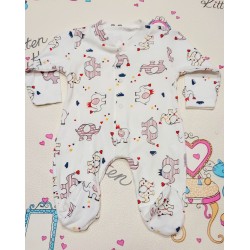 Бебешки гащеризон в бяло със слончета Бебешки гащеризон в бяло със слончета