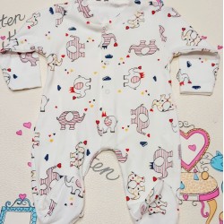 Бебешки гащеризон в бяло със слончета