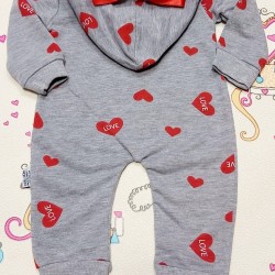 Бебешки гащеризон в сиво с качулка  Hearts