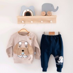 Бебешки комплект в бежово с Кученце с 3Д уши Бебешки комплект в бежово с Кученце с 3Д уши