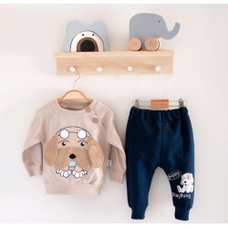 Бебешки комплект в бежово с Кученце с 3Д уши