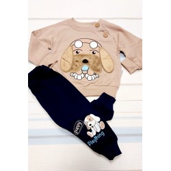 Бебешки комплект в бежово с Кученце с 3Д уши Бебешки комплект в бежово с Кученце с 3Д уши