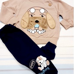 Бебешки комплект в бежово с Кученце с 3Д уши