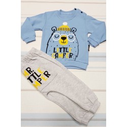 Бебешки комплект с мечка в синьо и сиво