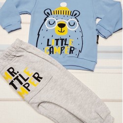 Бебешки комплект с мечка в синьо и сиво Бебешки комплект с мечка в синьо и сиво