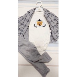 Бебешки комплект със сако от 3 части в сиво райе Бебешки комплект със сако от 3 части в сиво райе