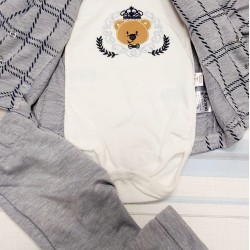 Бебешки комплект със сако от 3 части в сиво райе Бебешки комплект със сако от 3 части в сиво райе