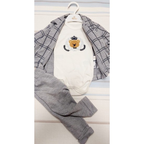 Бебешки комплект със сако от 3 части в сиво райе