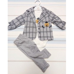 Бебешки комплект със сако от 3 части в сиво райе Бебешки комплект със сако от 3 части в сиво райе
