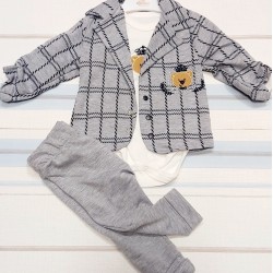 Бебешки комплект със сако от 3 части в сиво райе Бебешки комплект със сако от 3 части в сиво райе
