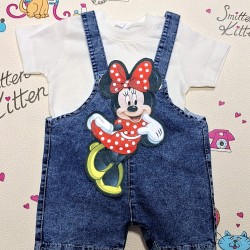 Детски летен дънков гащеризон с бяла тениска с Мини Маус