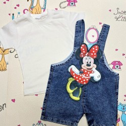 Детски летен дънков гащеризон с бяла тениска с Мини Маус Детски летен дънков гащеризон с бяла тениска с Мини Маус