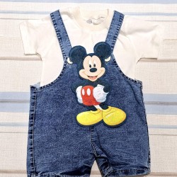 Детски летен дънков гащеризон с бяла тениска с Мики Маус
