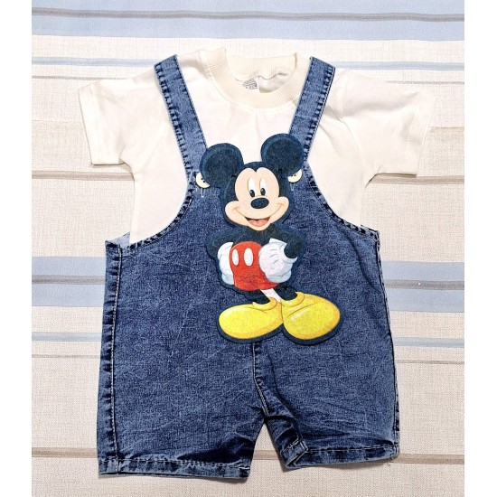 Детски летен дънков гащеризон с бяла тениска с Мики Маус