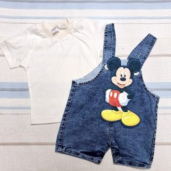 Детски летен дънков гащеризон с бяла тениска с Мики Маус