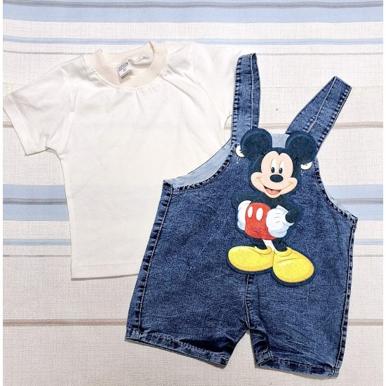 Детски летен дънков гащеризон с бяла тениска с Мики Маус
