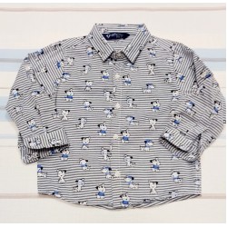 Детска риза в синьо райе с кученца