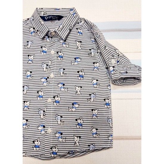 Детска риза в синьо райе с кученца Детска риза в синьо райе с кученца