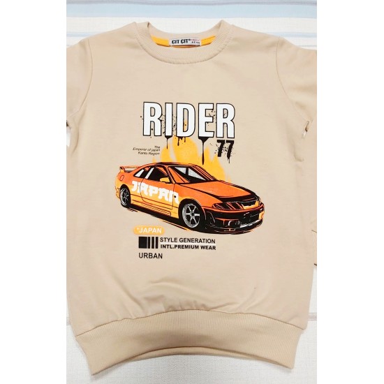 Детска блуза за момче в бежово с червена кола