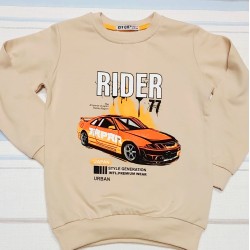 Детска блуза за момче в бежово с червена кола Детска блуза за момче в бежово с червена кола