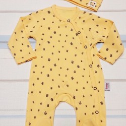 Бебешки гащеризон  Пчелички  в жълто с шапка