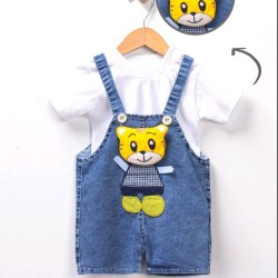 Детски летен дънков гащеризон с бяла тениска ,,Тигърчо Детски летен дънков гащеризон с бяла тениска ,,Тигърчо