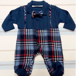 Бебешки гащеризон с папионка в тъмносиньо каре Бебешки гащеризон с папионка в тъмносиньо каре
