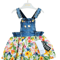 Бебешки дънков сукман/рокля с цветя Пеликан Бебешки дънков сукман/рокля с цветя Пеликан