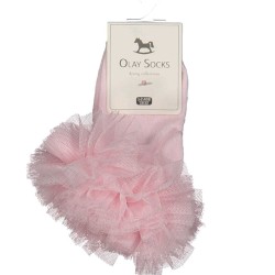 Бебешки чорапи в бледо розово с тюл 6-12м