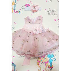 Официална рокля в розово с тюл и цветя  Bellissima