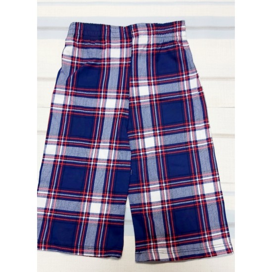 Летни къси детски панталони под коляното в синьо каре