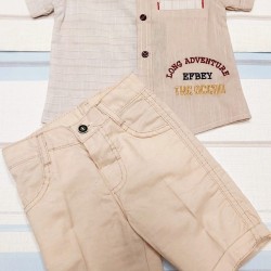 Детски летен комплект с риза и къси панталони в бежово