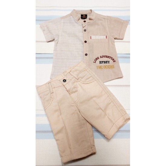 Детски летен комплект с риза и къси панталони в бежово