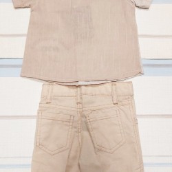 Детски летен комплект с риза и къси панталони в бежово