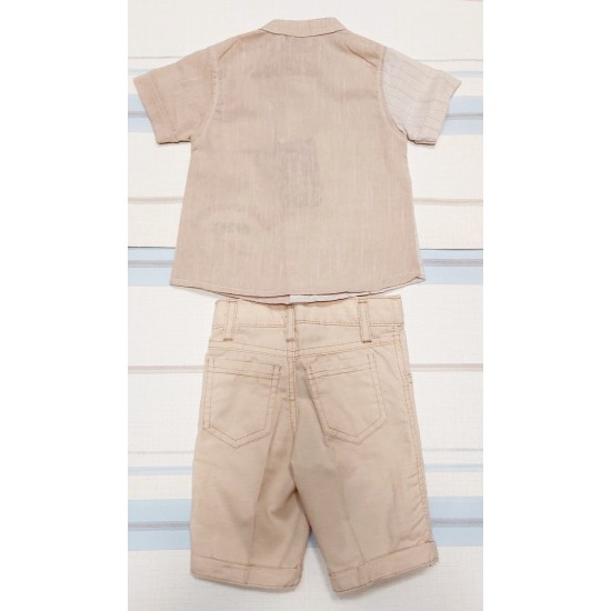 Детски летен комплект с риза и къси панталони в бежово