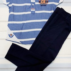 Детски комплект с риза и тъмносин панталон Детски комплект с риза и тъмносин панталон