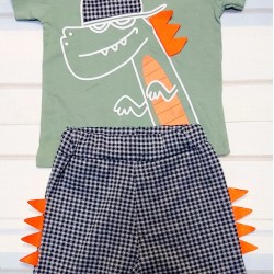 Детски комплект в зелено и каре с Крокодил