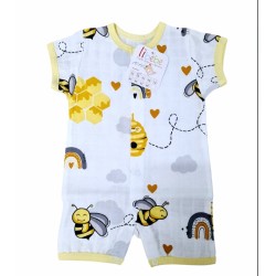 Бебешки летен муселинов ромпър в бяло с Пчелички Бебешки летен муселинов ромпър в бяло с Пчелички