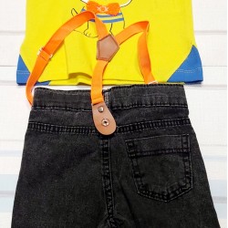 Бебешки комплект със сиви дънкови панталони и тиранти Бебешки комплект със сиви дънкови панталони и тиранти