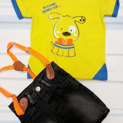 Бебешки комплект със сиви дънкови панталони и тиранти Бебешки комплект със сиви дънкови панталони и тиранти