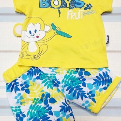 Бебешки комплект в жълто и синьо с маймунка Бебешки комплект в жълто и синьо с маймунка