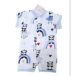 Бебешки муселинов летен ромпър в бяло с панди Бебешки муселинов летен ромпър в бяло с панди